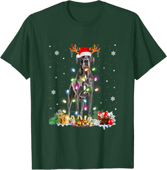Great Dane Christmas Santa Hat Fairy Lights Pajama Dog Lover Men Women Kids T-Shirt - T-Shirt | Forest
