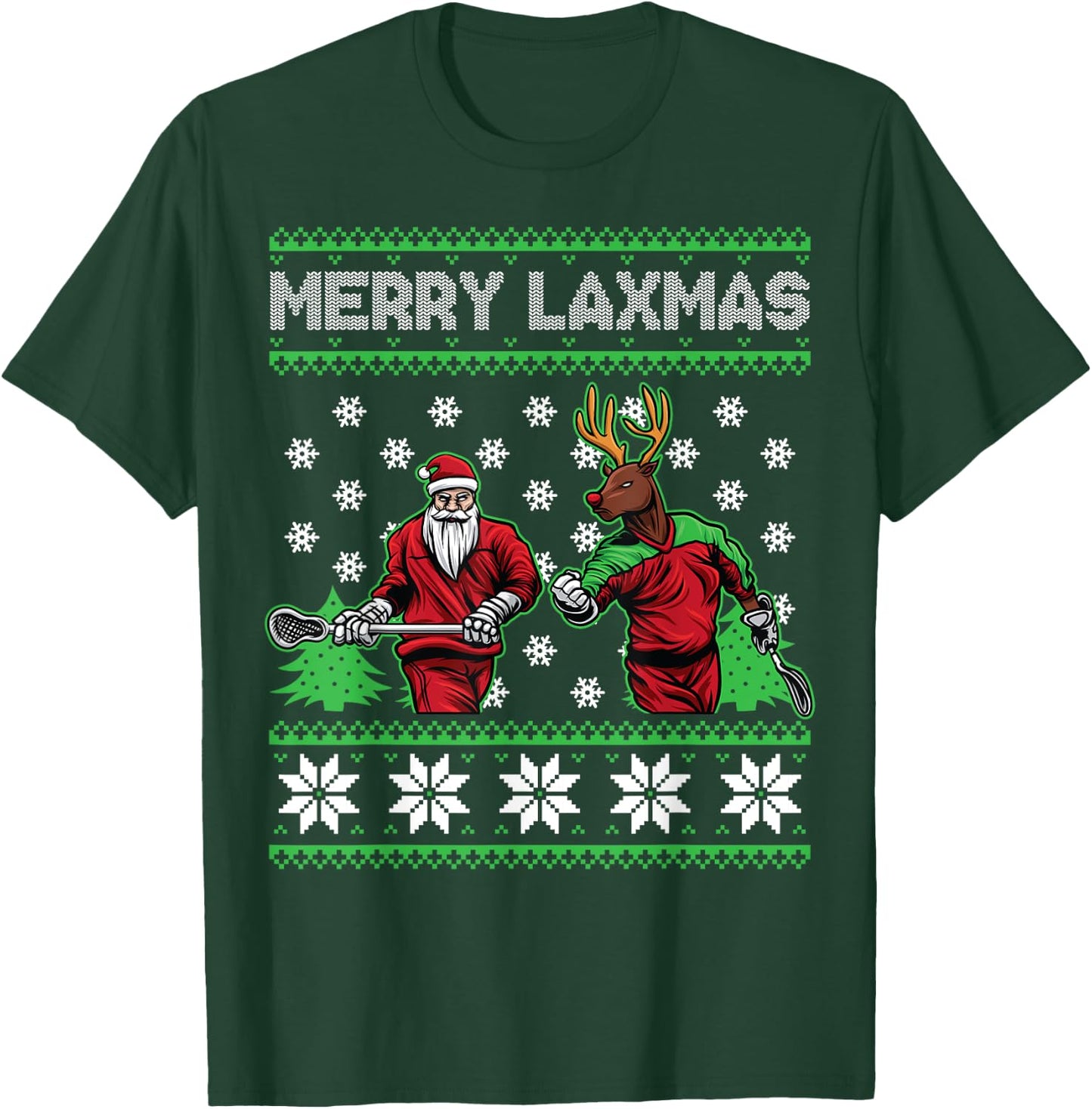 Merry Laxmas Funny Christmas Lacrosse Player Holiday Gifts T-Shirt - T-Shirt | Forest