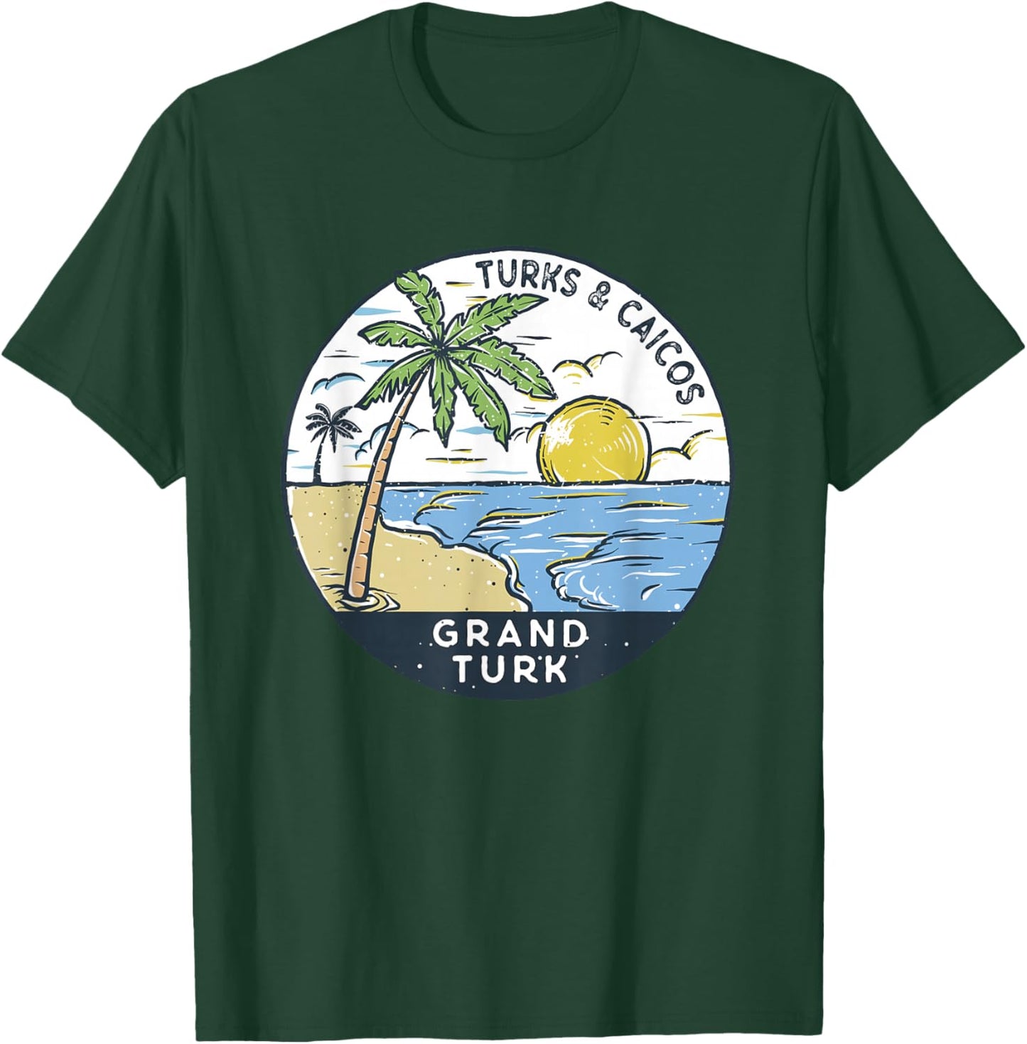 Grand Turk Turks and Caicos Illustrated Ocean Vintage T-Shirt - T-Shirt | Forest
