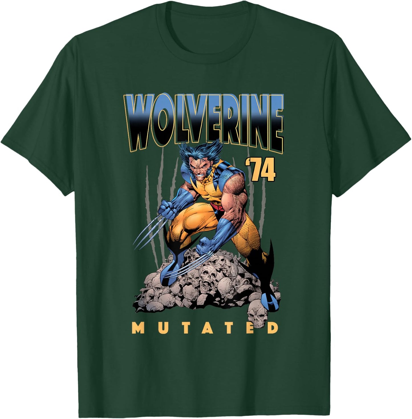 Marvel X-Men Wolverine '74 Mutated Skull Pile Logo T-Shirt - T-Shirt | Forest