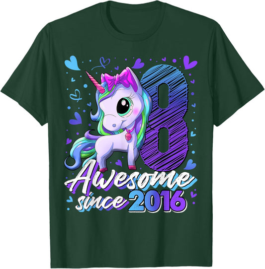 8 Years Old Flossing Unicorn Gifts 8th Birthday Girl Party T-Shirt - T-Shirt | Forest