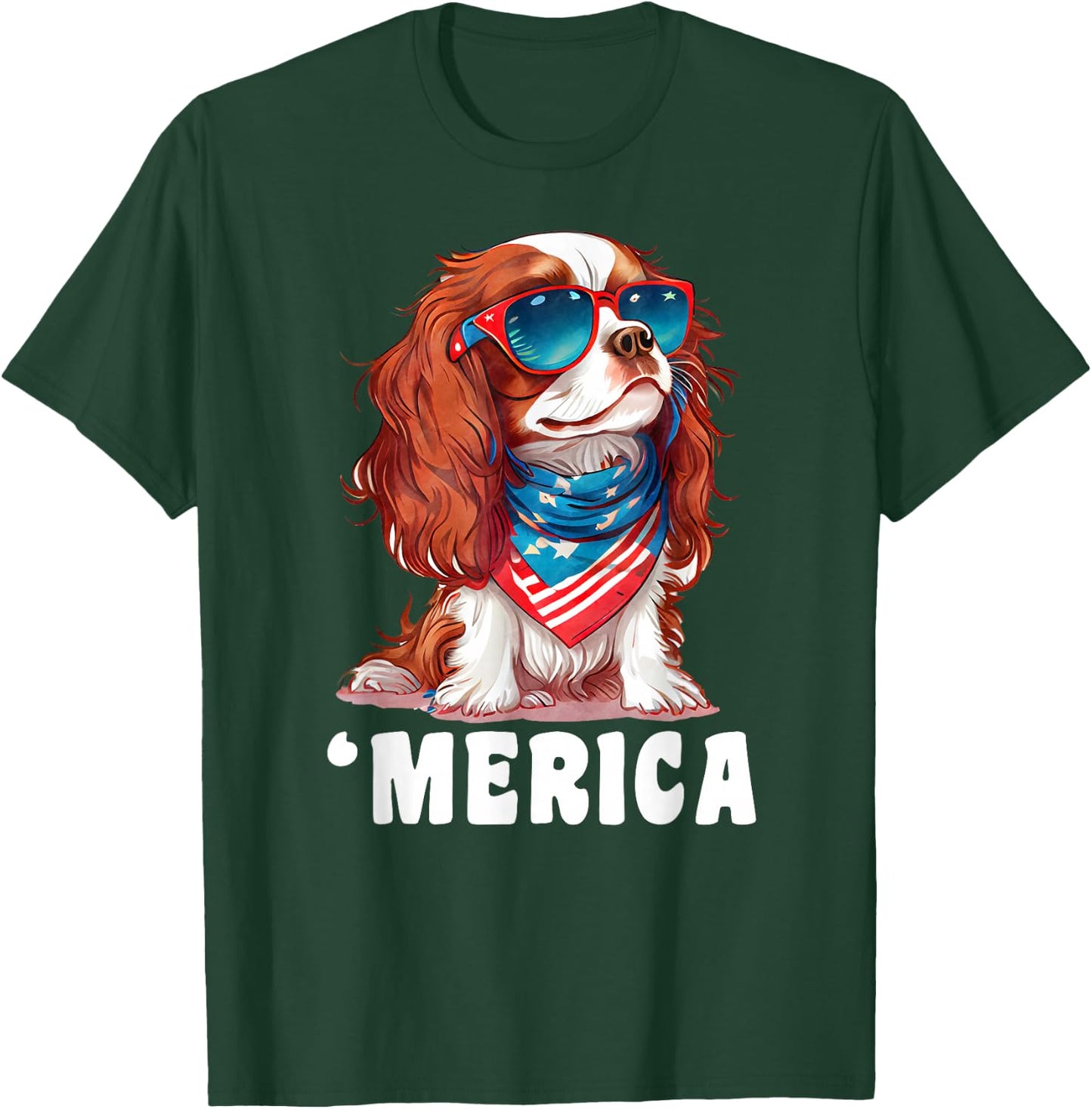 Retro 'Merica Cavalier Spaniel dog Dad Mom 4th of July Kids Men T-Shirt - T-Shirt | Forest