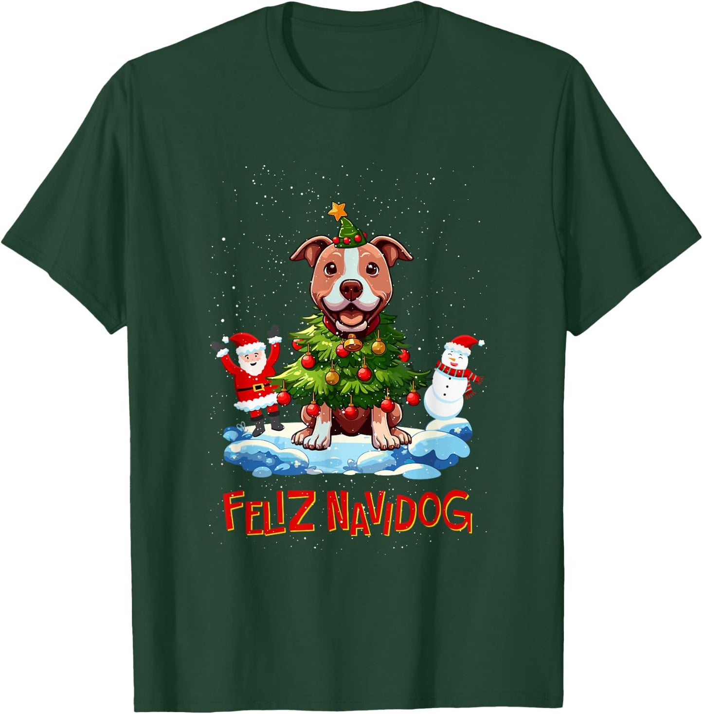 Pitbull Pittie Merry Christmas Tree Lights Dog X-Mas Dogs T-Shirt - T-Shirt | Forest