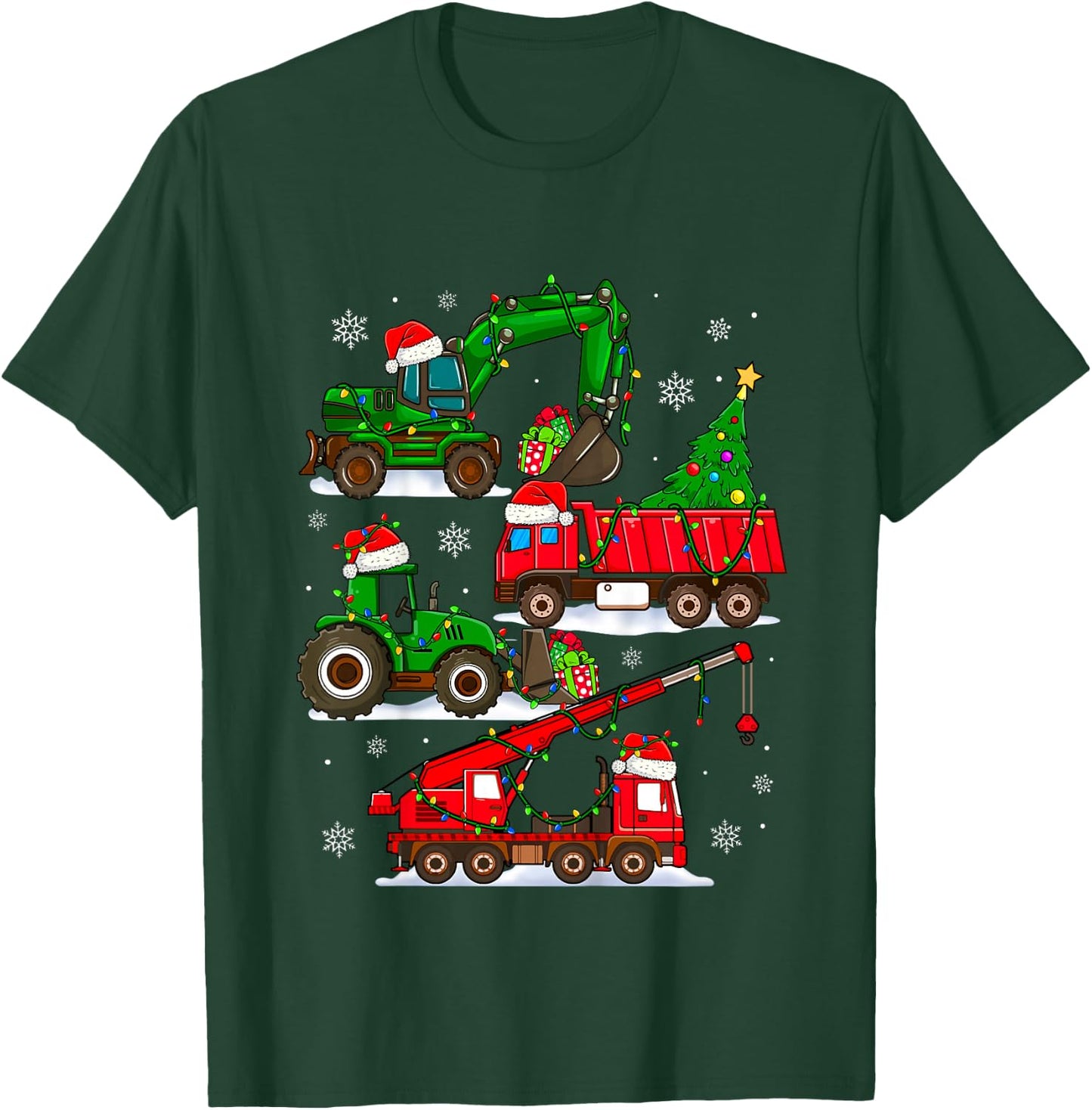 Kids Christmas Crane Truck Construction Santa Toddler Kids Boys T-Shirt - T-Shirt | Forest