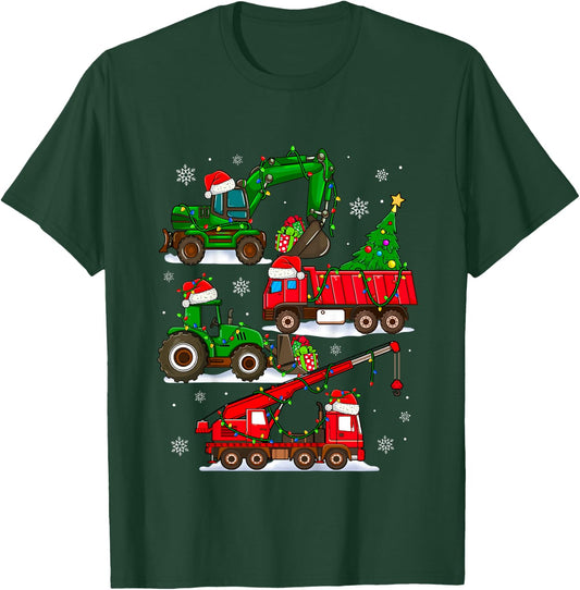 Kids Christmas Crane Truck Construction Santa Toddler Kids Boys T-Shirt - T-Shirt | Forest
