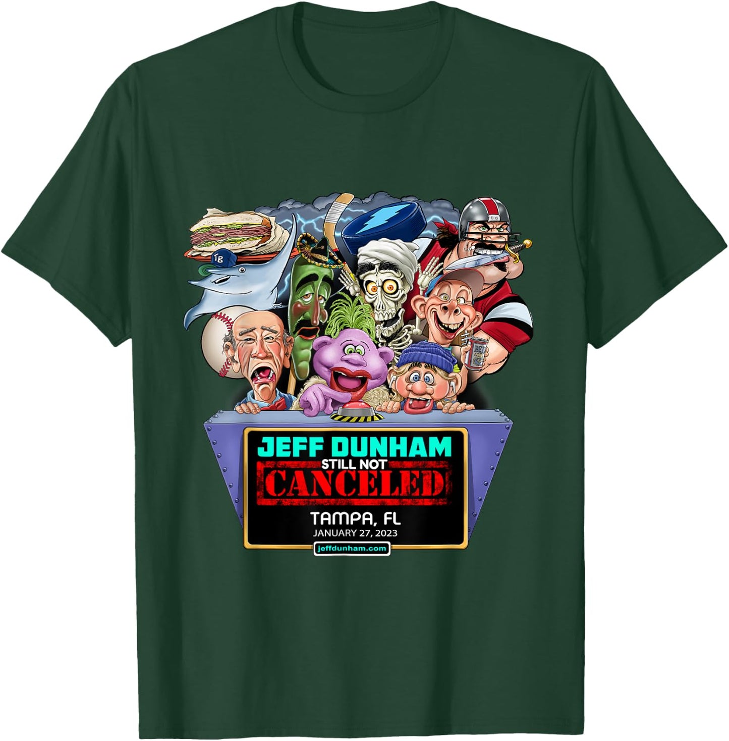 Jeff Dunham Black Cartoon , -Adults/Kids, Small, Short Sleeve, Classic Fit, Modern Style, Limited Edition Design, Jeff Dunham Tampa, FL (2023) T-Shirt - T-Shirt | Forest