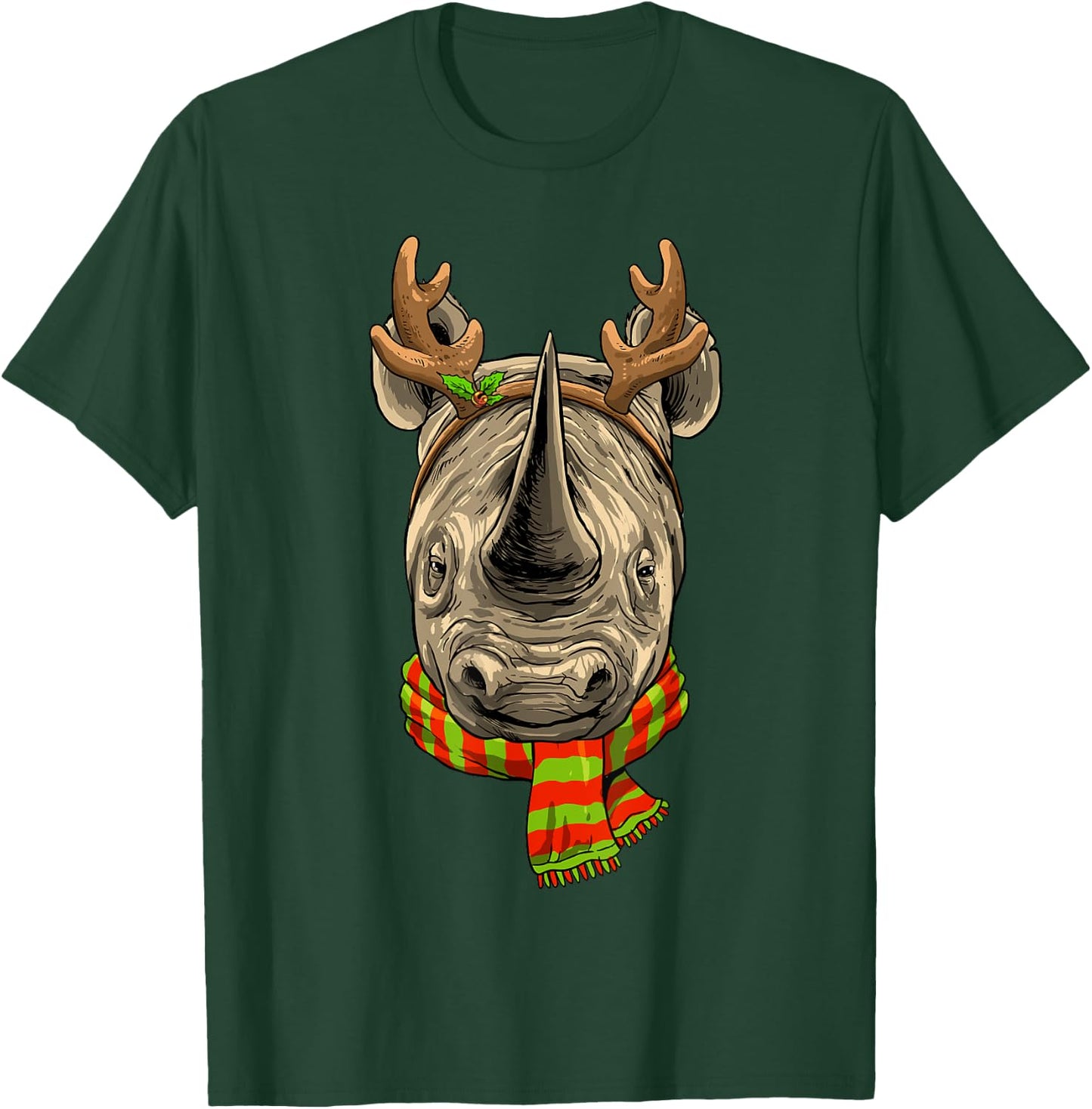 Christmas Rhinoceros Santa Clause Reindeer Xmas Safari Rhino T-Shirt - T-Shirt | Forest