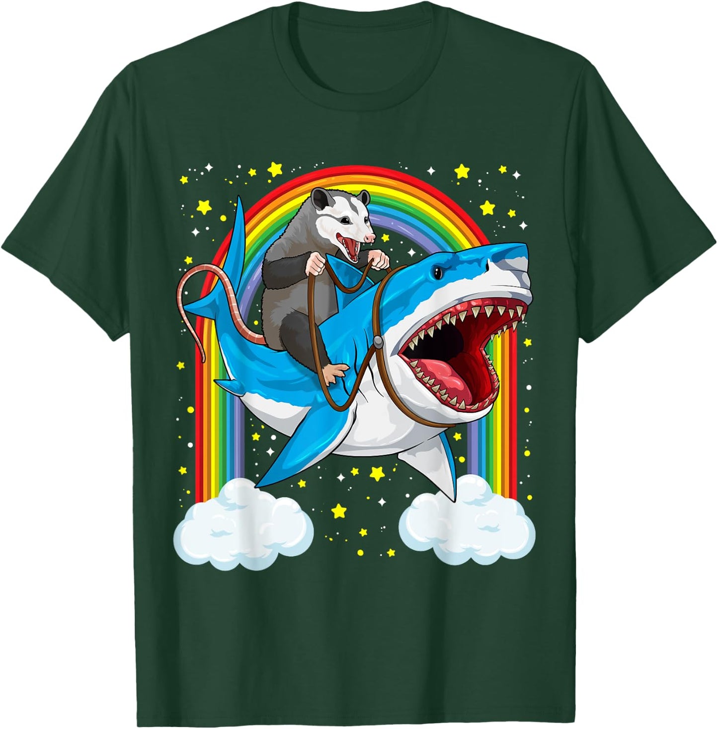 Funny Opossum Riding Shark Possum Trash Marsupial Mashup T-Shirt - T-Shirt | Forest