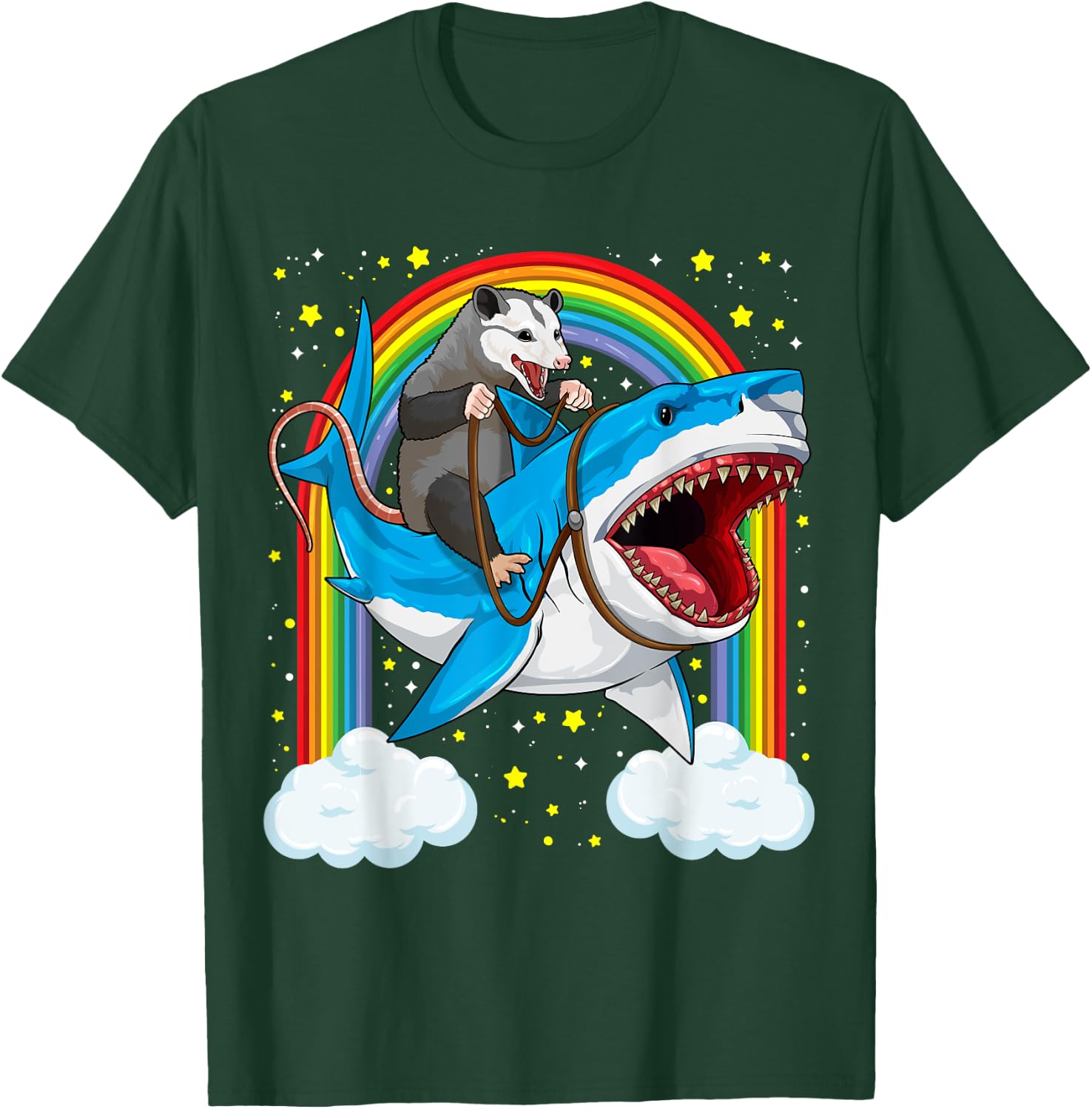 Funny Opossum Riding Shark Possum Trash Marsupial Mashup T-Shirt - T-Shirt | Forest