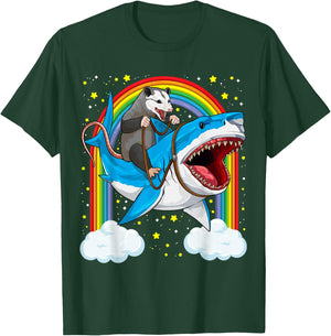 Funny Opossum Riding Shark Possum Trash Marsupial Mashup T-Shirt - T-Shirt | Forest