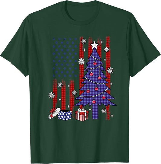 American Christmas Flag Patriotic Family Holiday Party T-Shirt - T-Shirt | Forest