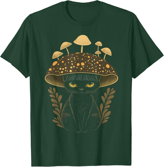 Cute Cottagecore Aesthetic Cat Mushroom Women Kids T-Shirt - T-Shirt | Forest