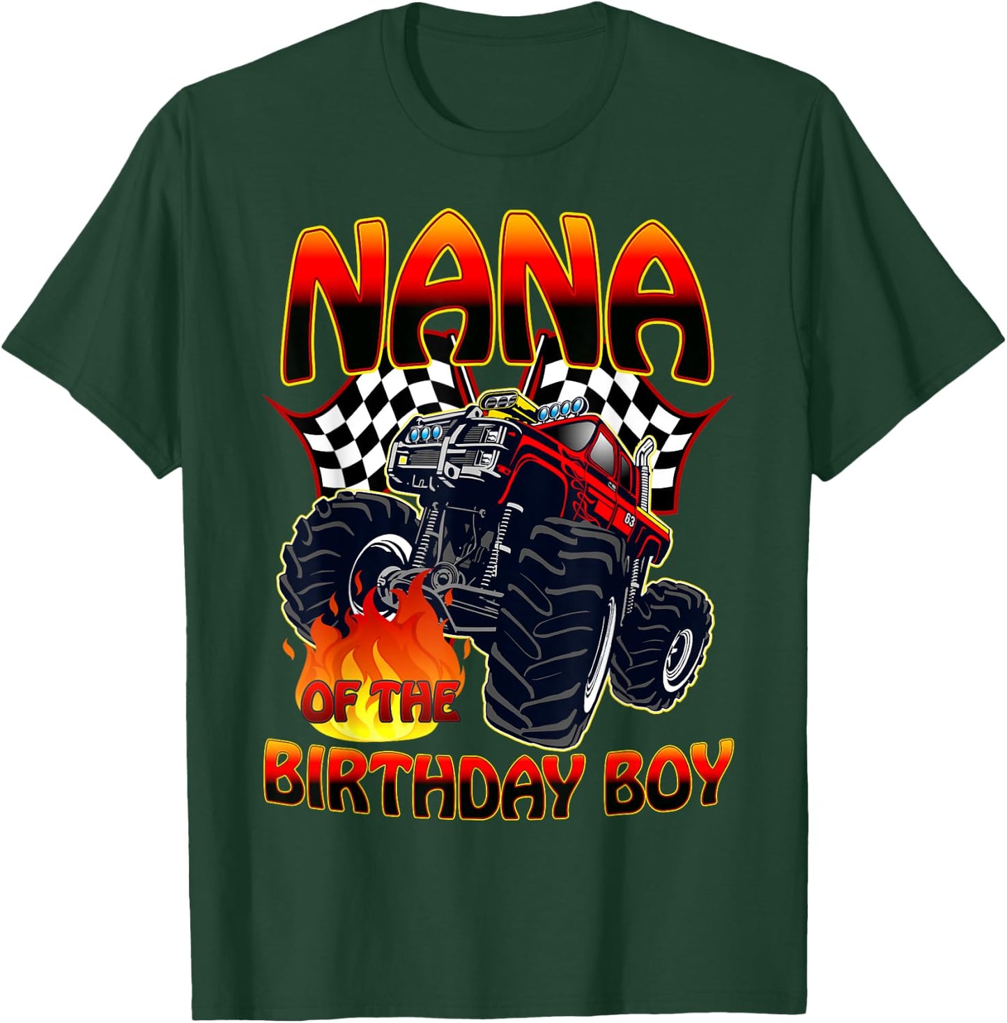 Nana of The Birthday Boy Monster Truck Racing Cars Matching T-Shirt - T-Shirt | Forest