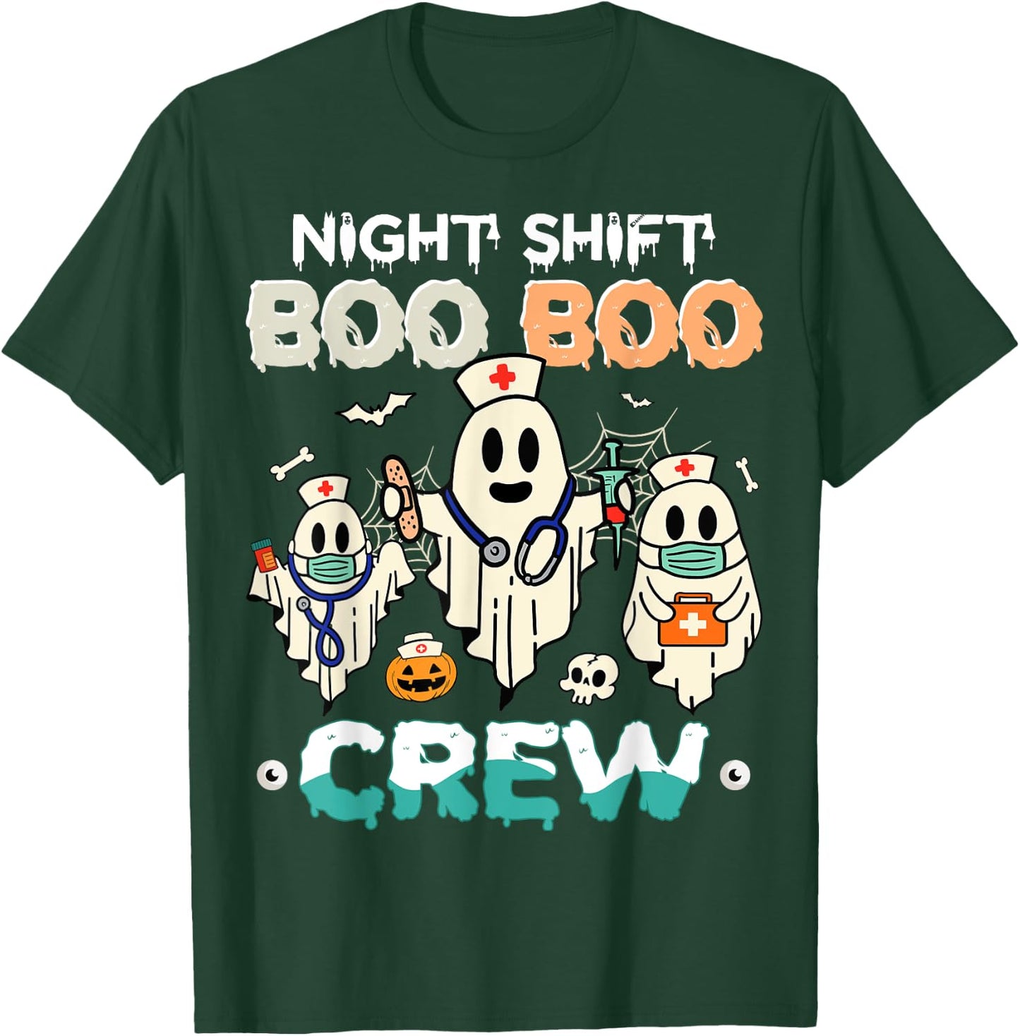 Night Shift Nurse Cute Health Worker Halloween Ghost Nurse T-Shirt - T-Shirt | Forest