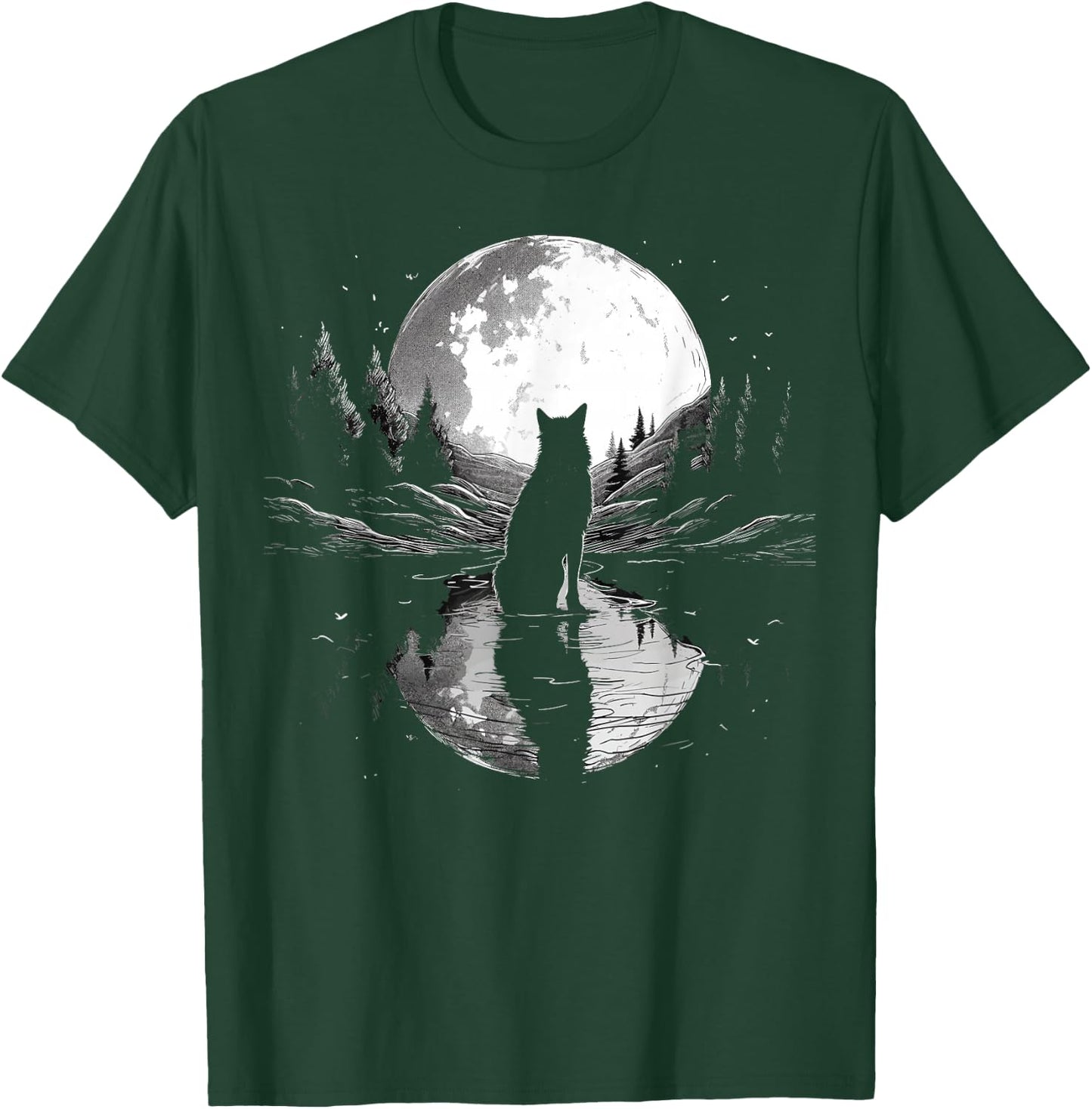 wolf looking moon on River for lover wolves wildlife animal T-Shirt - T-Shirt | Forest