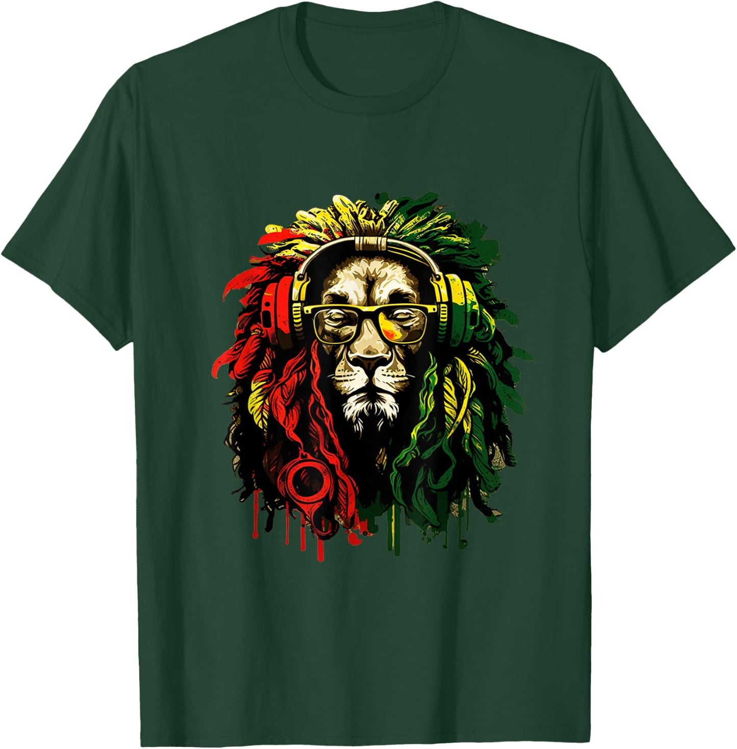 Rasta Reggae Music Headphones Hippie Reggae Lion Of Judah T-Shirt - T-Shirt | Forest