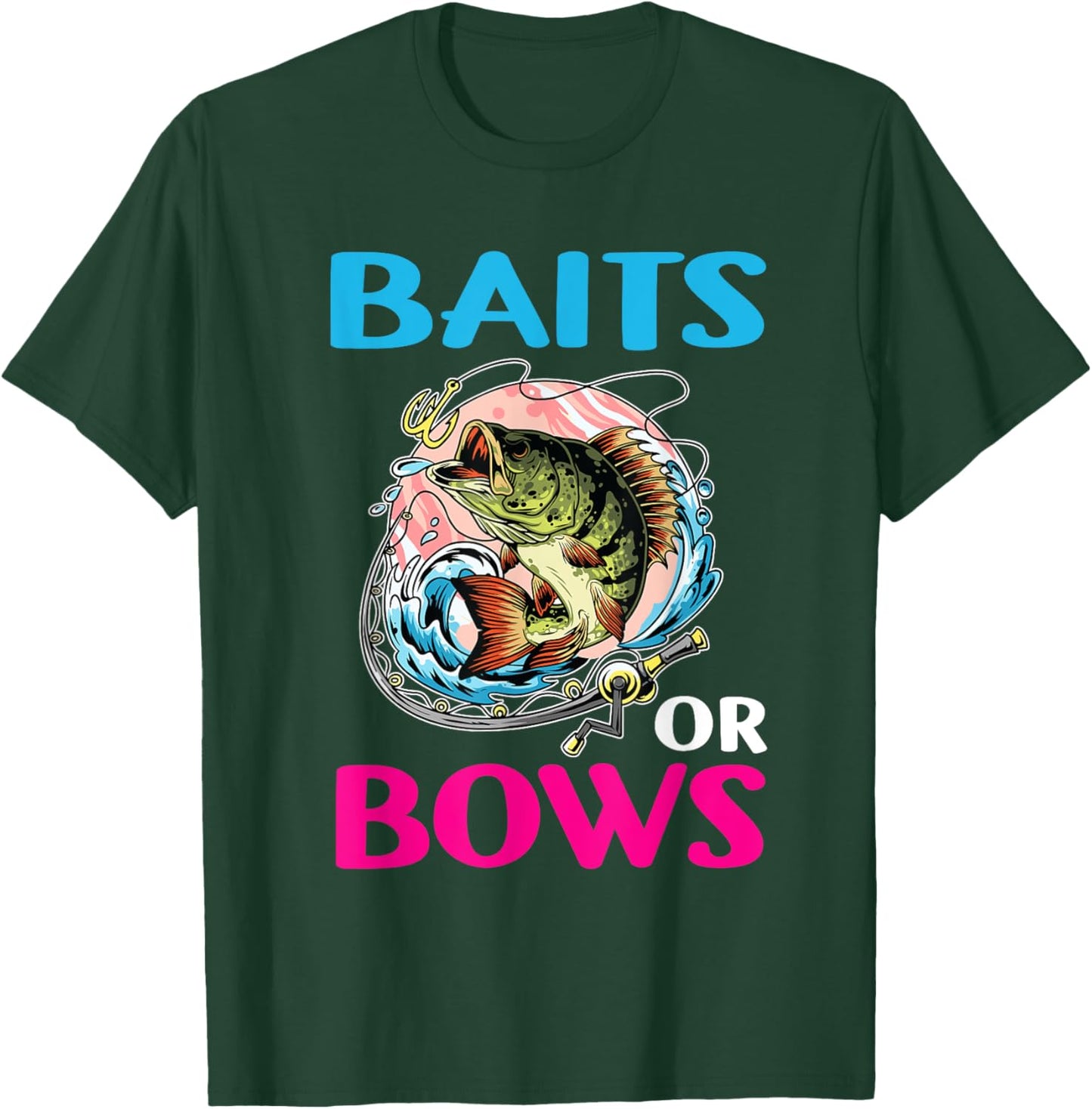 Gender Reveal Baby Fishing Pink Or Blue Baits or Bows T-Shirt - T-Shirt | Forest