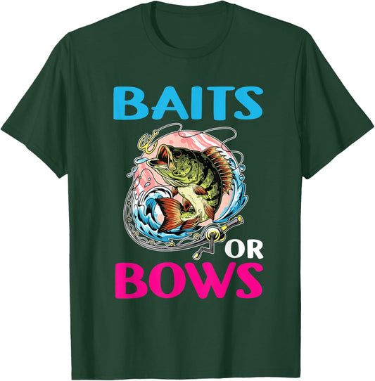 Gender Reveal Baby Fishing Pink Or Blue Baits or Bows T-Shirt - T-Shirt | Forest