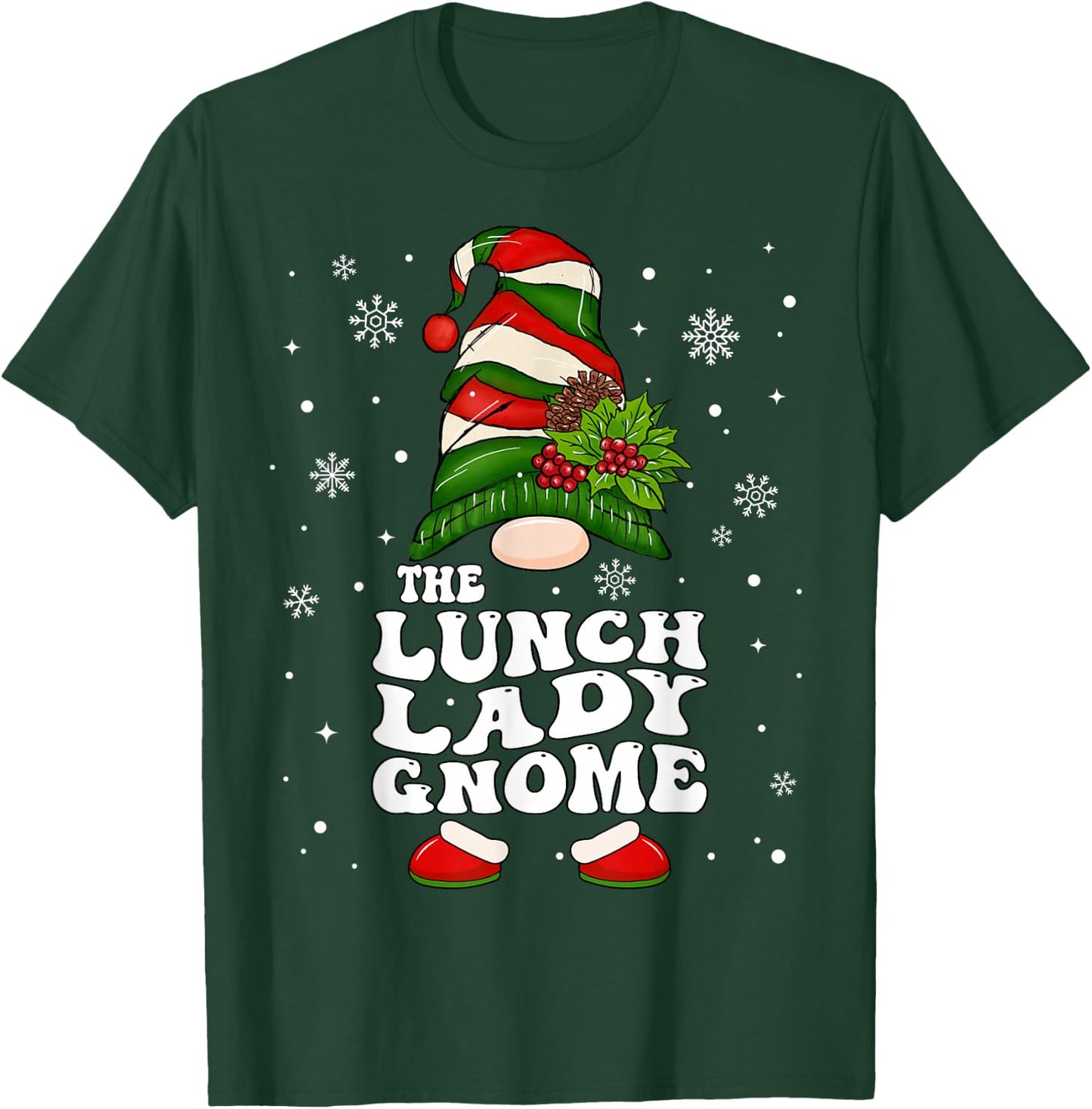 Lunch Lady Gnome Groovy Christmas School Cafeteria Lady T-Shirt - T-Shirt | Forest
