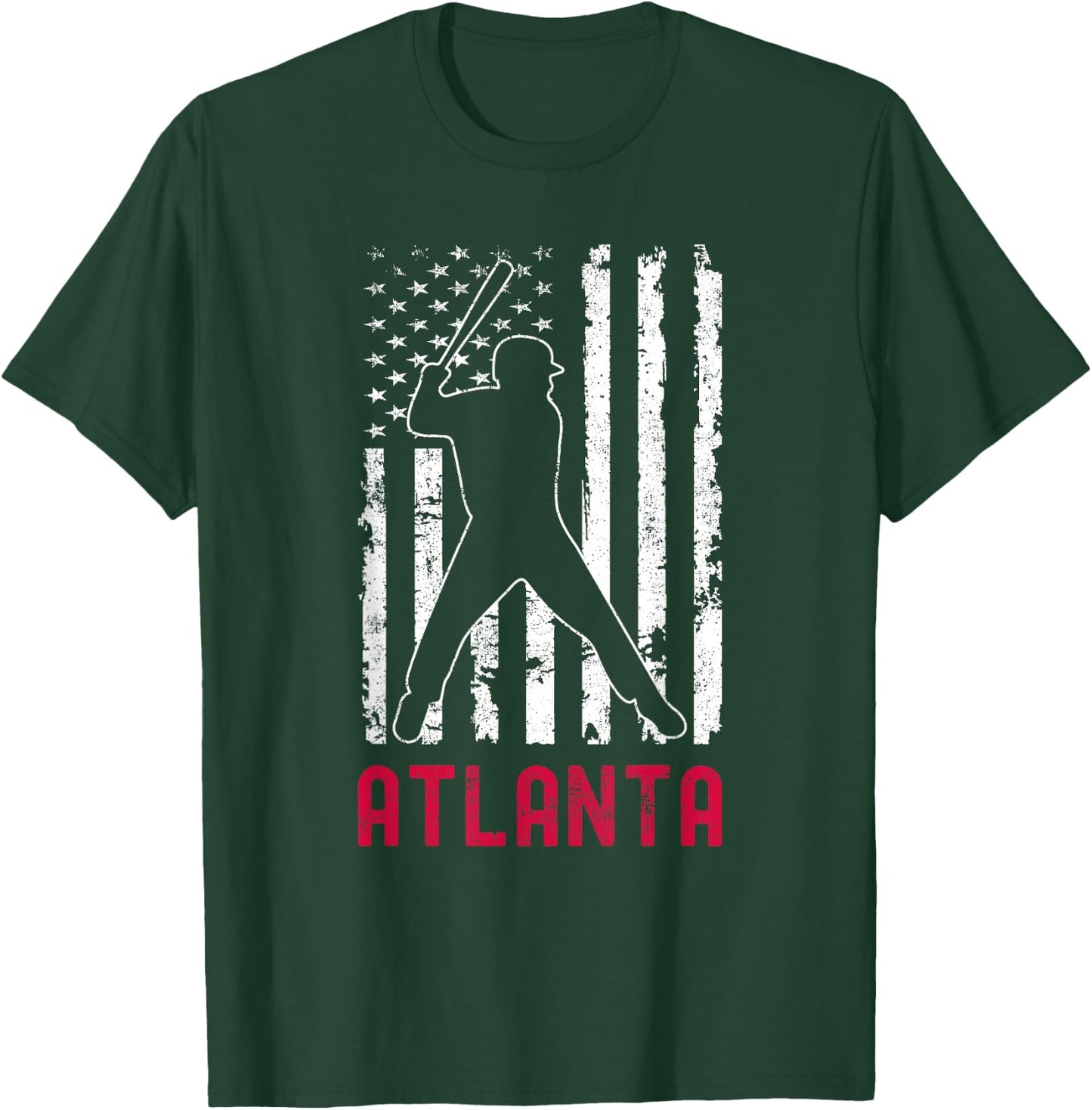 Atlanta American Flag Baseball Weathered T-Shirt - T-Shirt | Forest