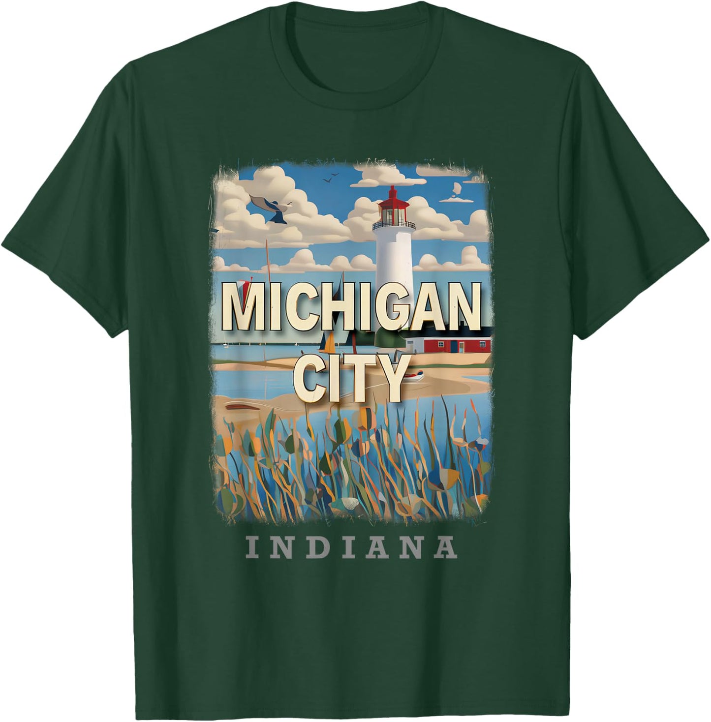Michigan City Indiana IN Lighthouse Bliss SD701 T-Shirt - T-Shirt | Forest