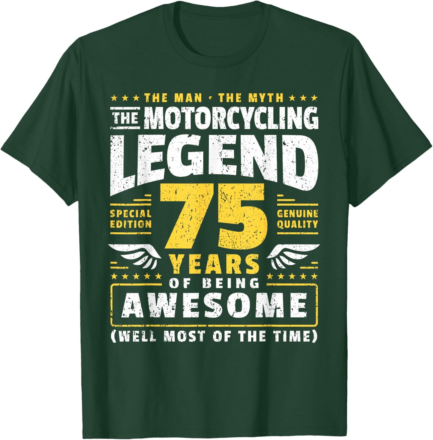 75th Birthday Biker 75 Years Old Motorcyclist T-Shirt - T-Shirt | Forest