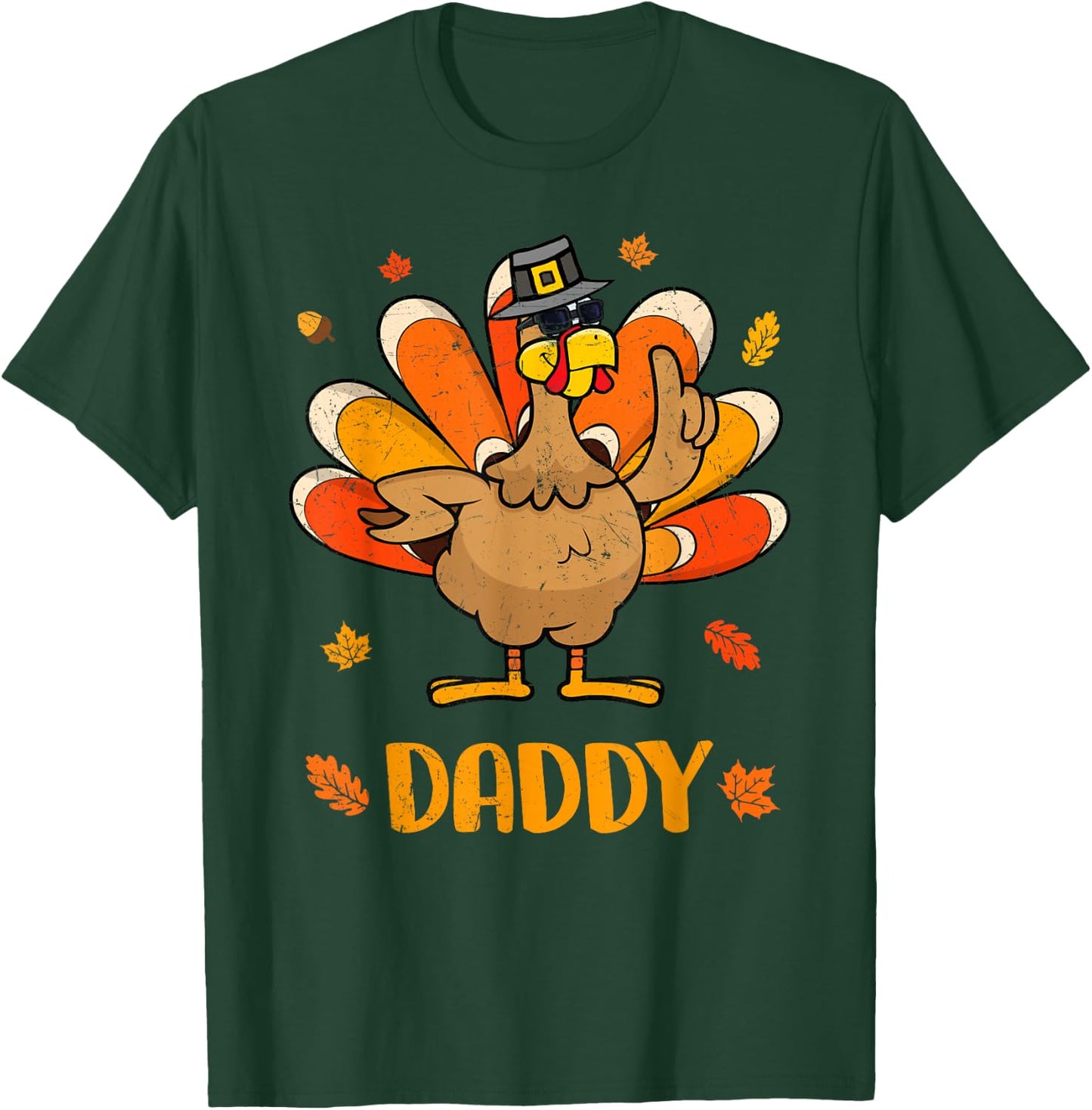 Retro Thanksgiving Daddy Turkey Thankful Fall Family Outfit T-Shirt - T-Shirt | Forest