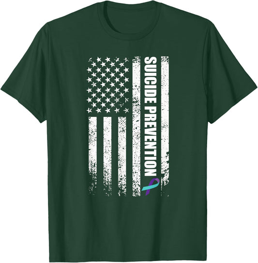 Suicide prevention awareness prevent suicide us flag T-Shirt - T-Shirt | Forest
