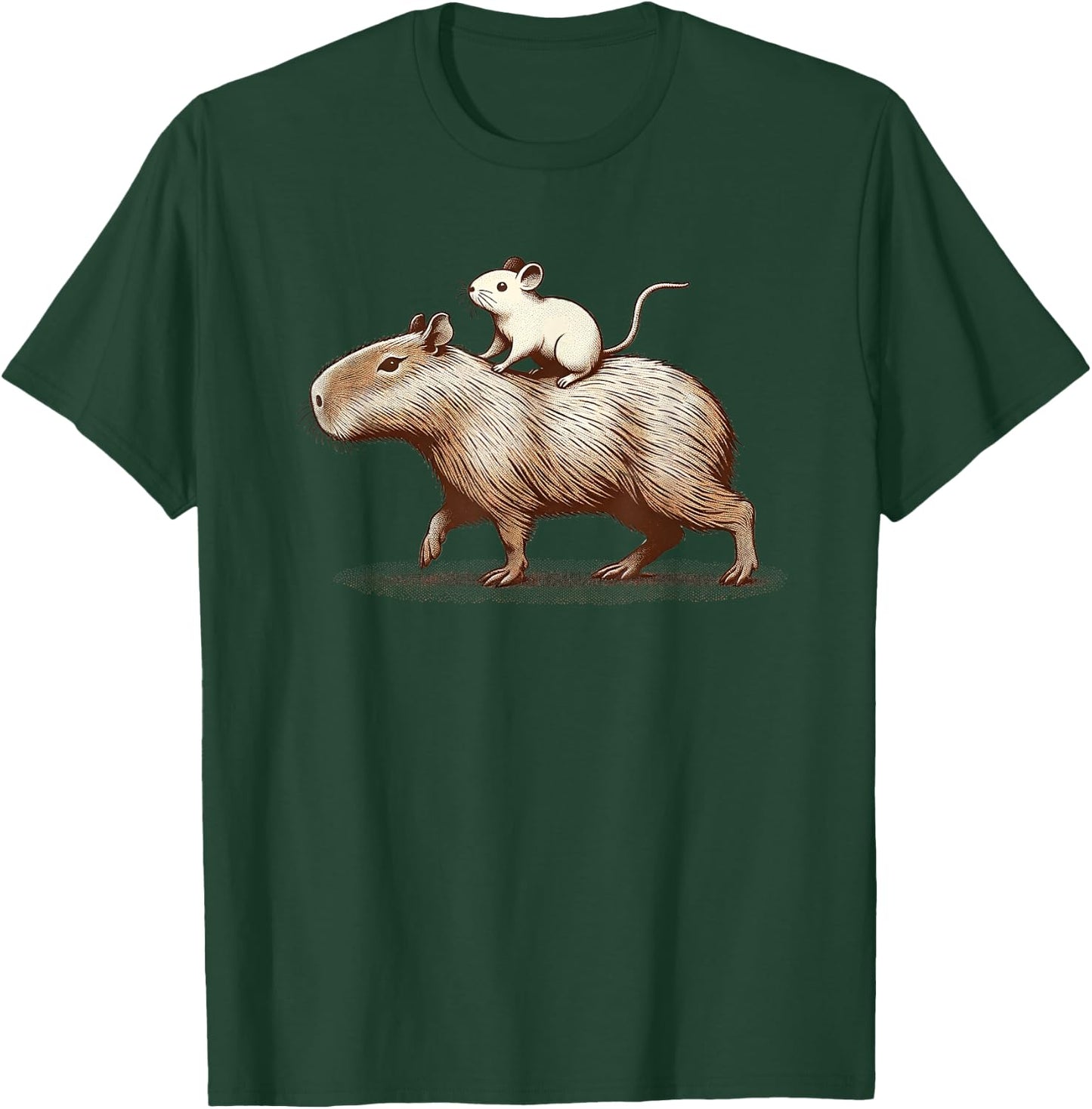 Mouse Riding a Capybara Animal Friends T-Shirt - T-Shirt | Forest