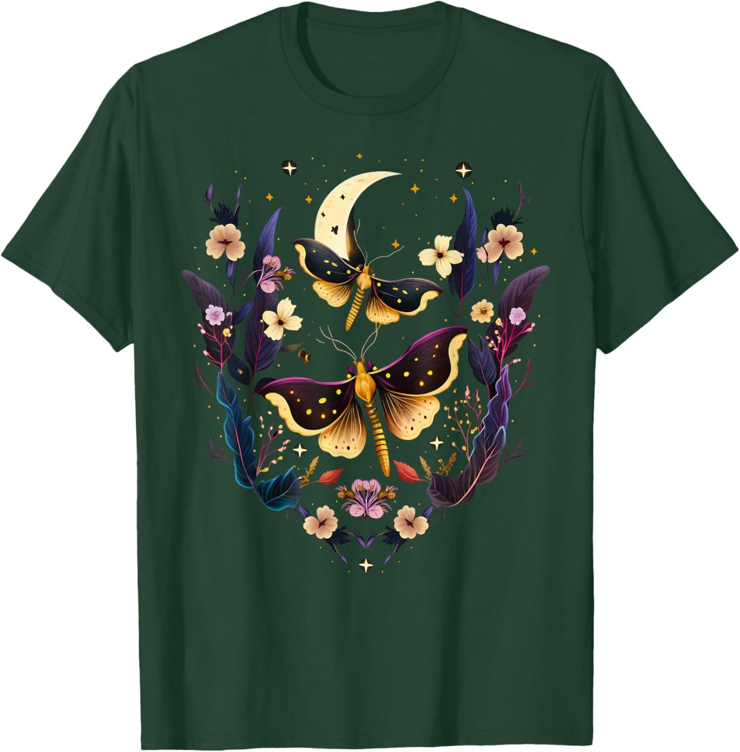 Moths with moon, flowers, butterfly, Wicca, goth, night T-Shirt - T-Shirt | Forest