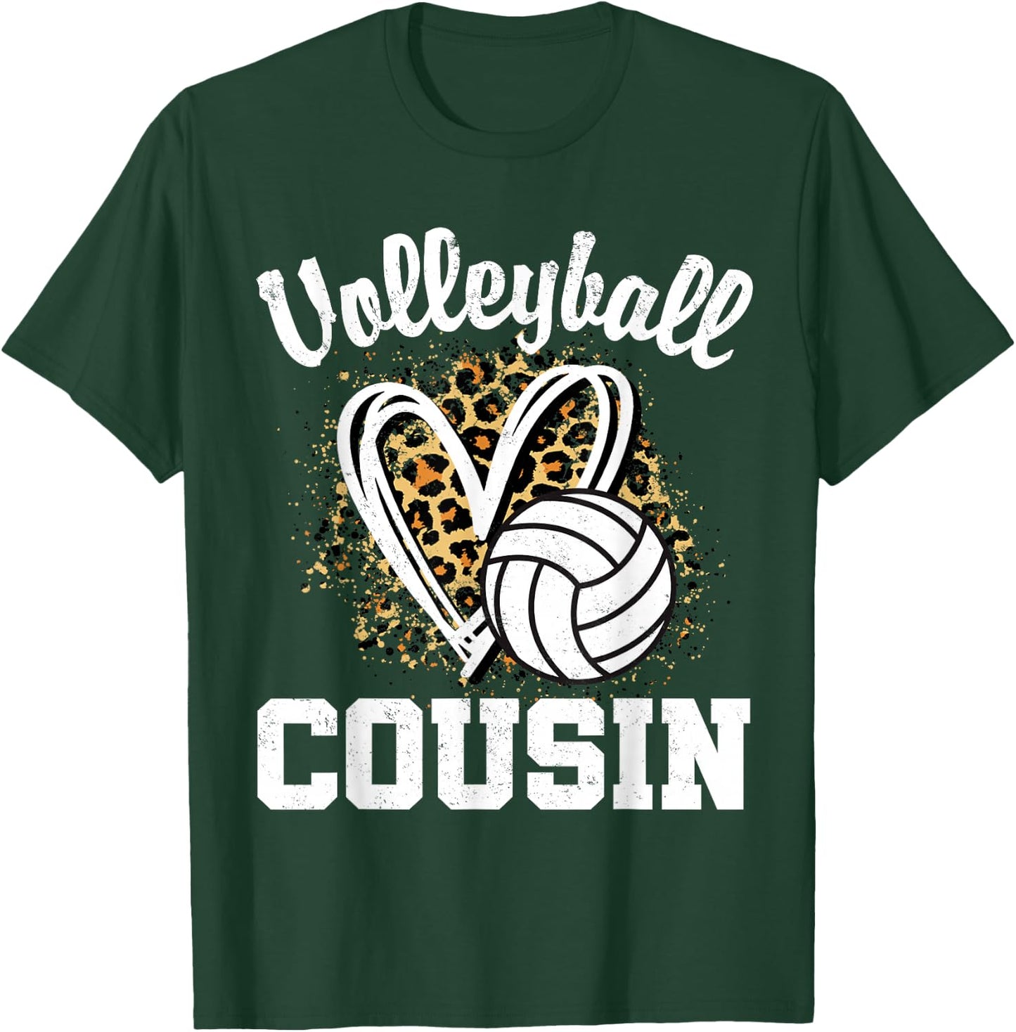 Volleyball Cousin Leopard Heart T-Shirt - T-Shirt | Forest