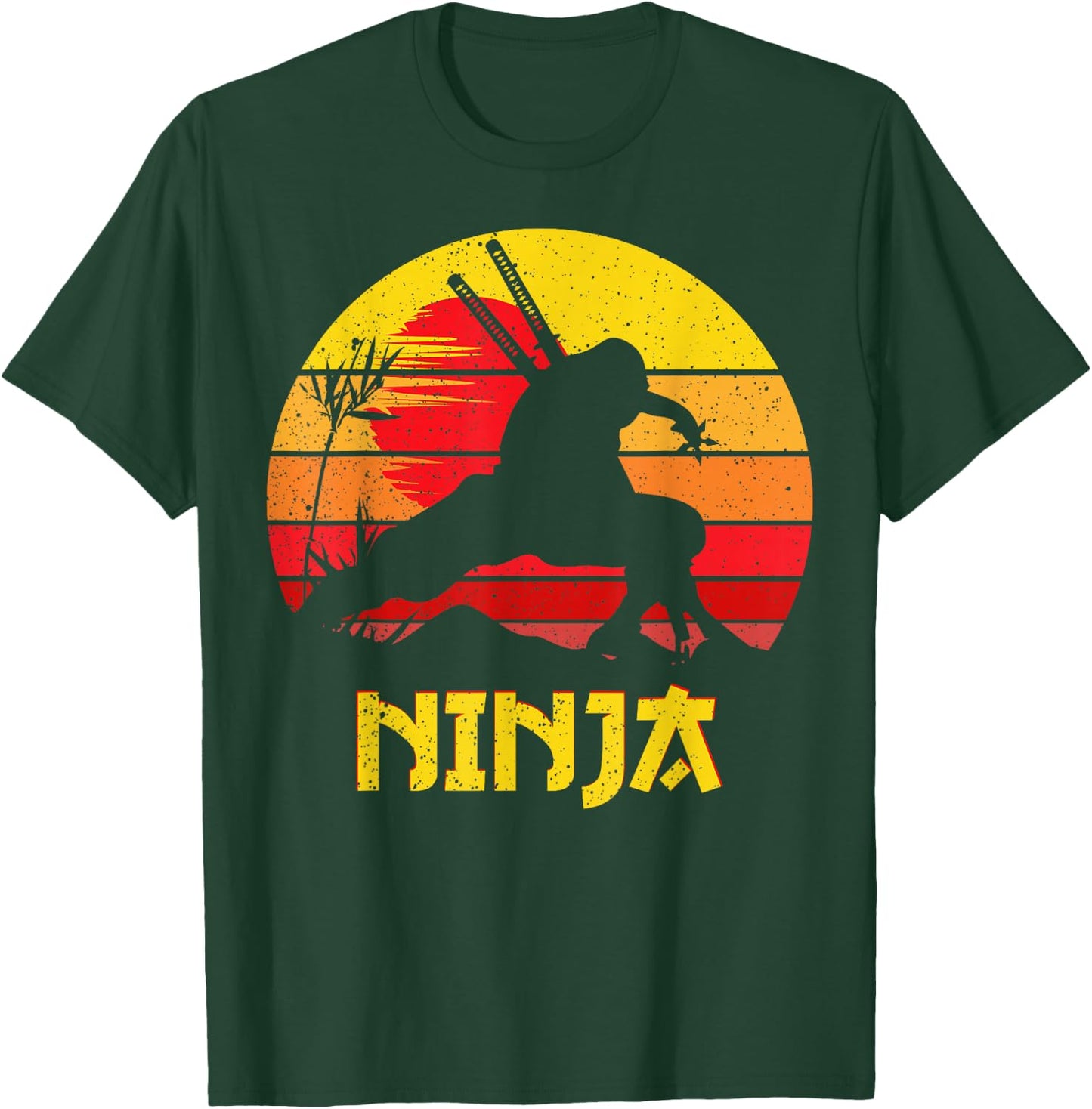 Ninja Vintage Shadow Warrior with Ninja Swords Ninjas T-Shirt - T-Shirt | Forest