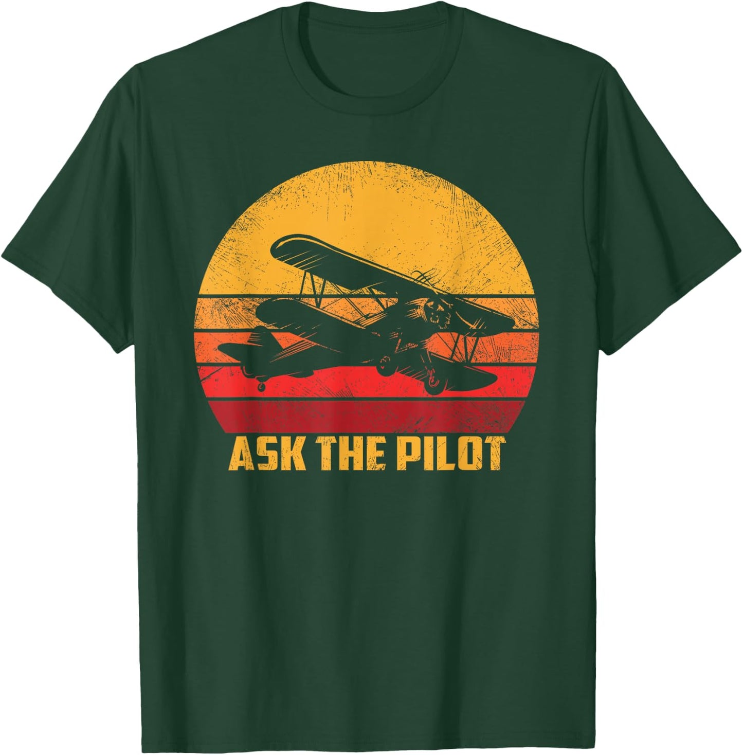 Ask The Pilot Vintage Bi-Plane Aviator Funny Airplane Outfit T-Shirt - T-Shirt | Forest