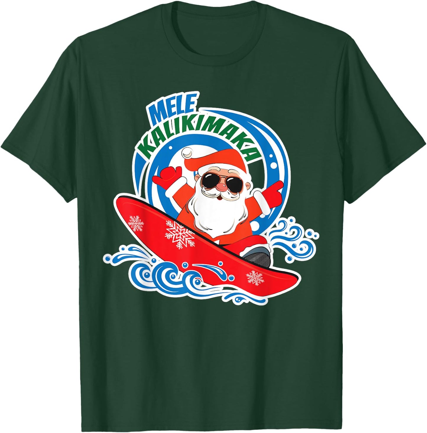 Mele Kalikimaka Hawaiian Christmas In July Surfing Santa T-Shirt - T-Shirt | Forest
