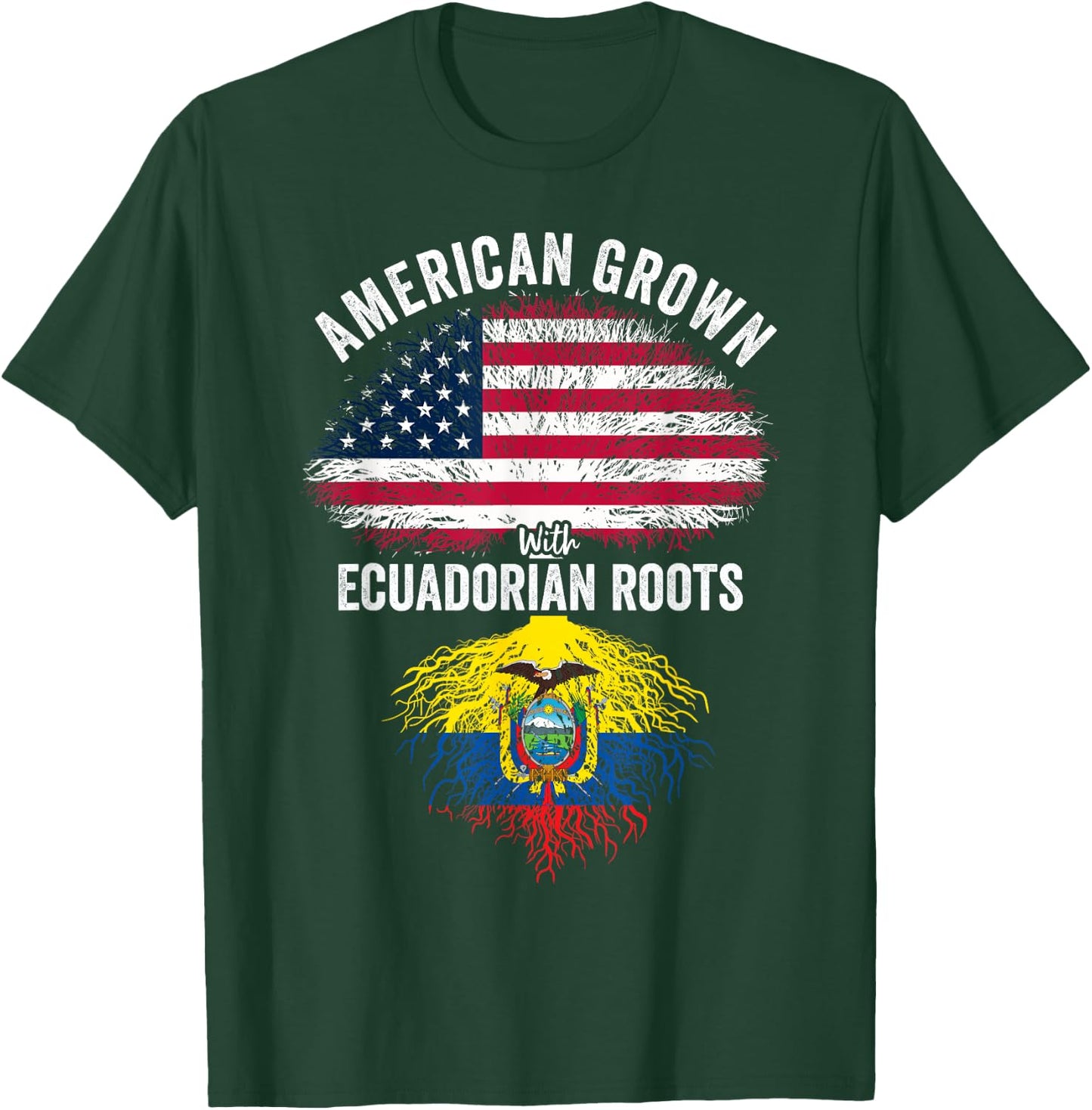 American Grown With Ecuadorian Roots USA Ecuador Flag T-Shirt - T-Shirt | Forest