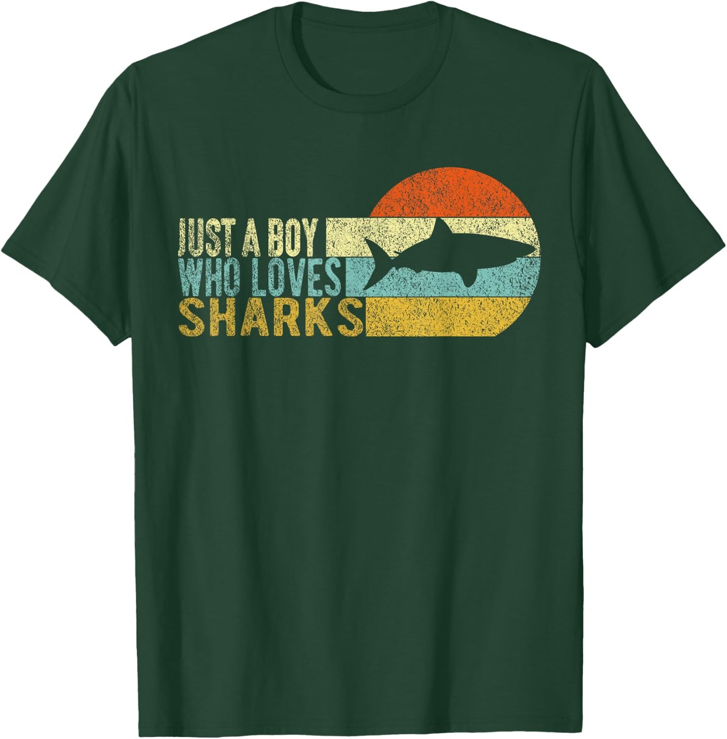 Just A Boy Who Loves Sharks Lover Funny Shark Retro T-Shirt - T-Shirt | Forest