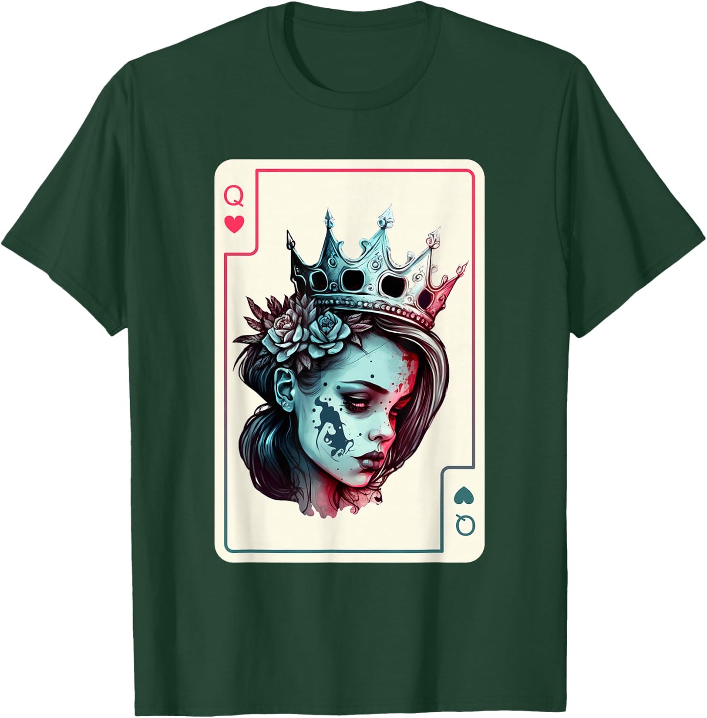 Queen of Hearts Gothic Poker Card Game Halloween Creepy T-Shirt - T-Shirt | Forest