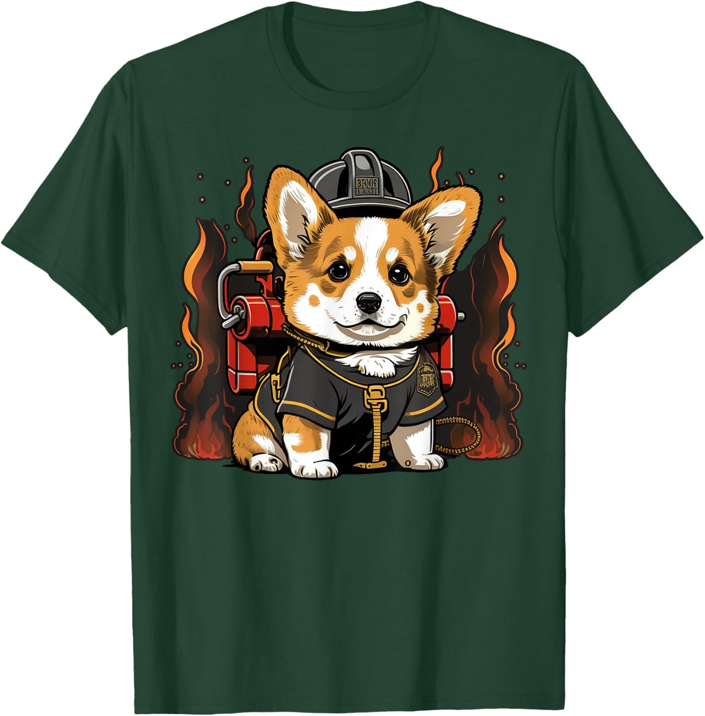 Welsh Corgi Fireman on Firefighter Welsh Corgi T-Shirt - T-Shirt | Forest