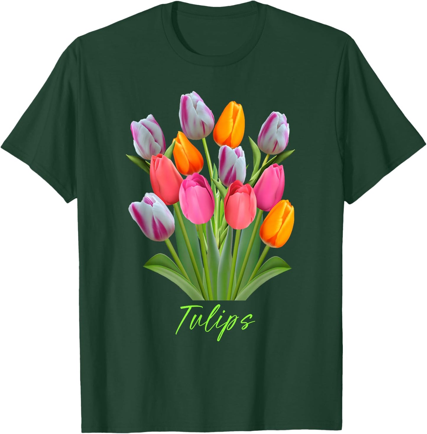 Beautiful Pink, White, Purple and Yellow Tulips flowers T-Shirt - T-Shirt | Forest