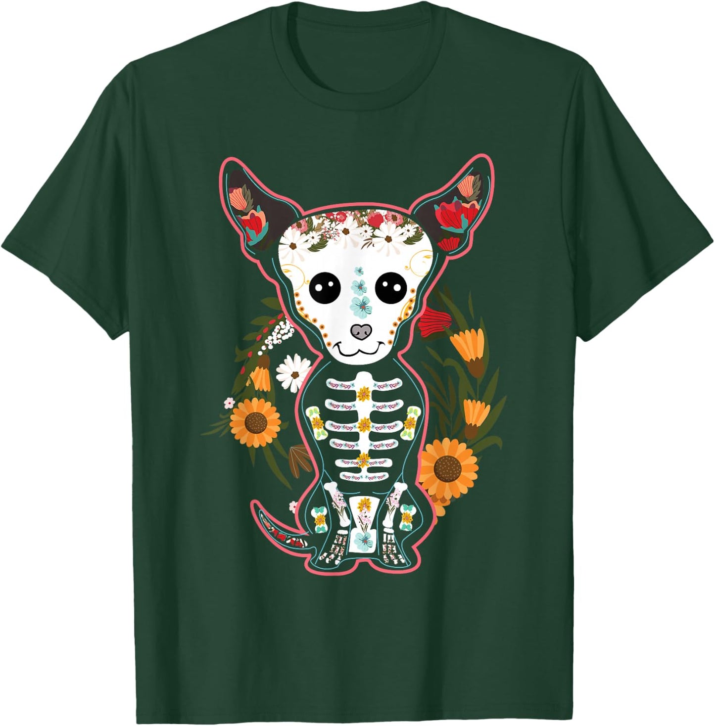 Souls Day Muertos Day Of Dead Sugar Skull Chihuahua Dog Women Kids T-Shirt - T-Shirt | Forest