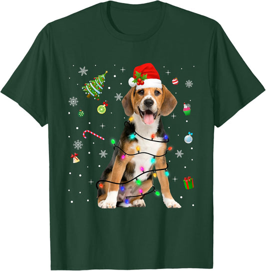 Beagle Dog Christmas Lights Santa Hat Dog Dad Mom Women Kids T-Shirt - T-Shirt | Forest