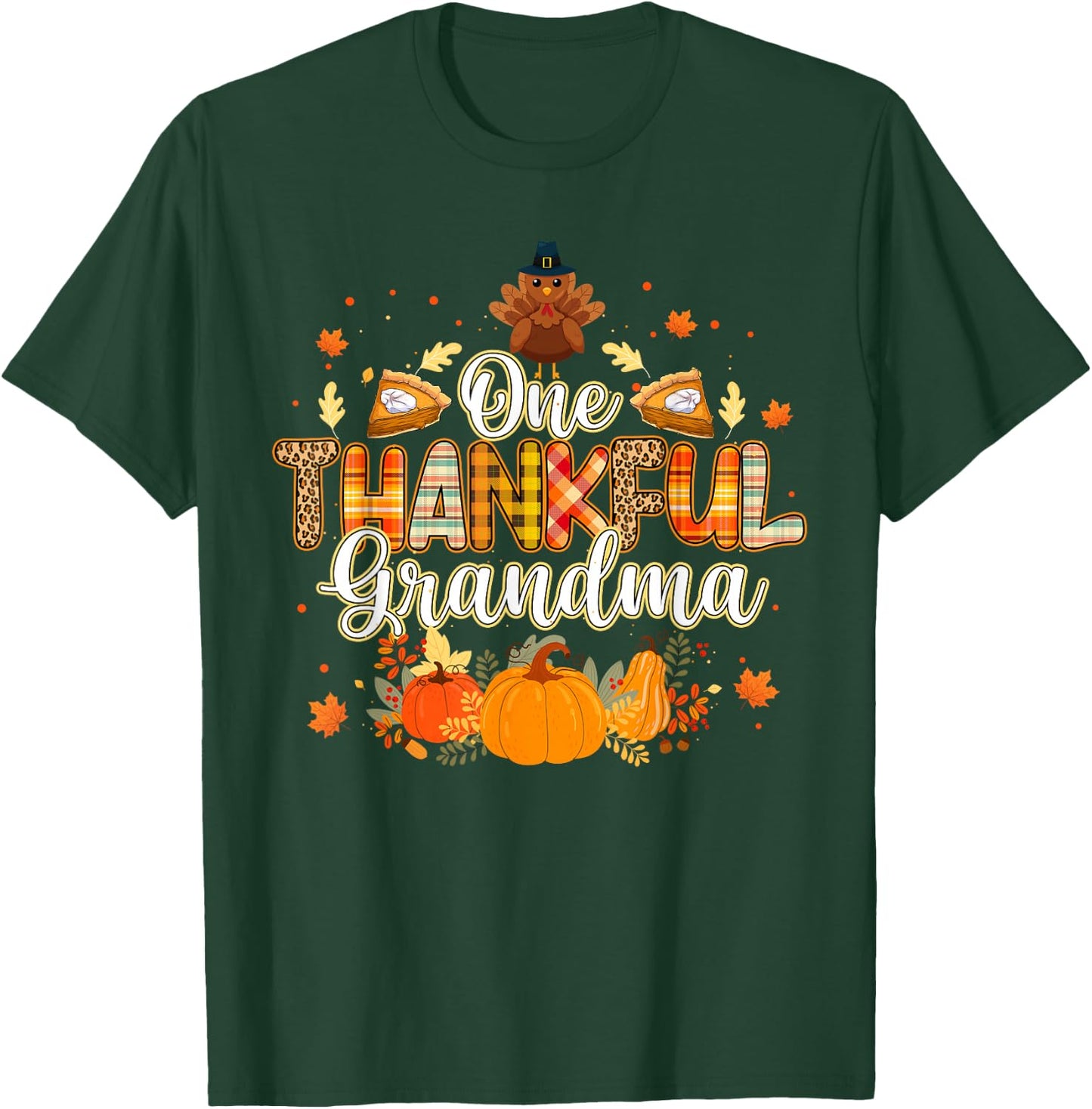 One Thankful Grandma Fall Leaves Autumn Grandma Thanksgiving T-Shirt - T-Shirt | Forest