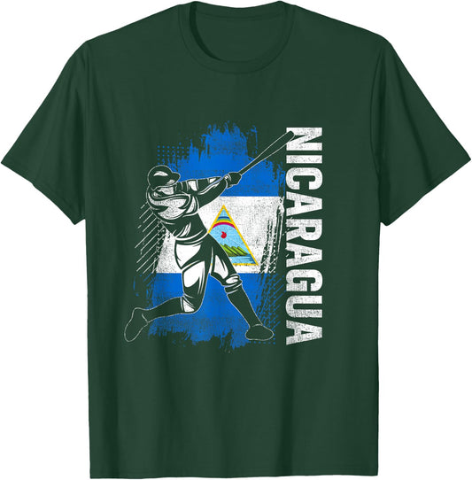 Nicaraguan Baseball Player Nicaragua Flag Baseball Fans T-Shirt - T-Shirt | Forest