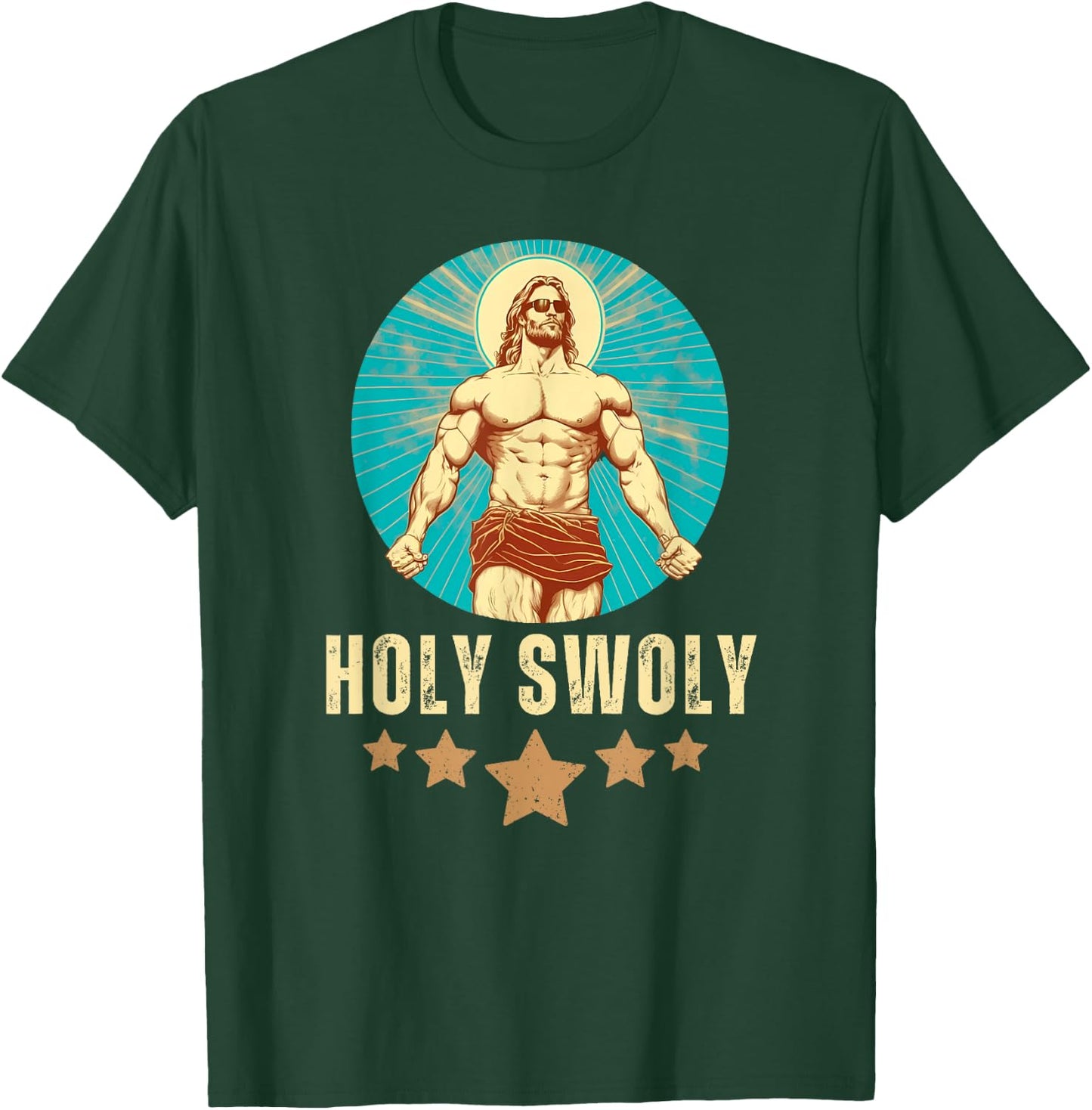 Bodybuilding Jesus Fitness Holy Swoly Funny Gym T-Shirt - T-Shirt | Forest