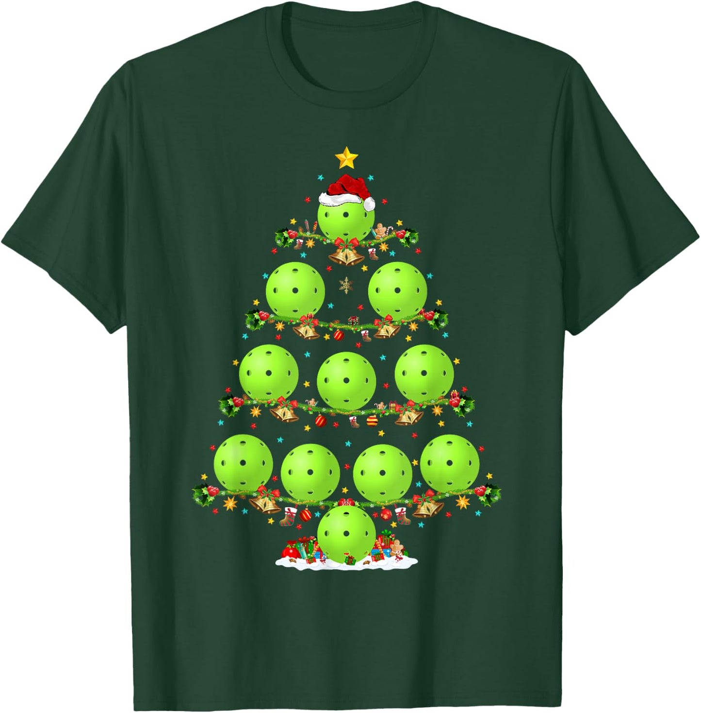Pickleball Tree Christmas Ugly Sweater Pickleball Sports T-Shirt - T-Shirt | Forest