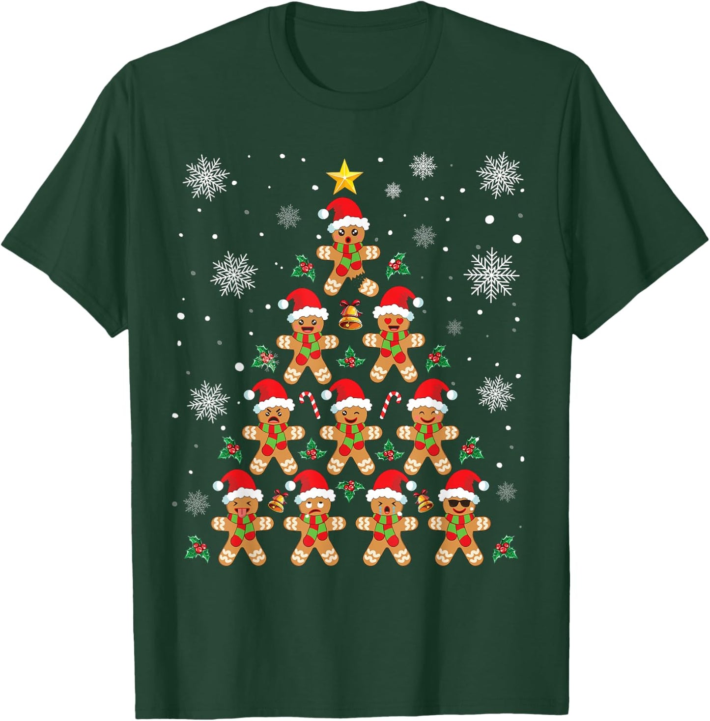 Funny Gingerbread Man Christmas Outfits Co. Funny Gingerbread Christmas Tree - -Adults, Kids - Black - Short Sleeve - - Classic Fit - Cotton, Polyester - Machine Wash T-Shirt - T-Shirt | Forest