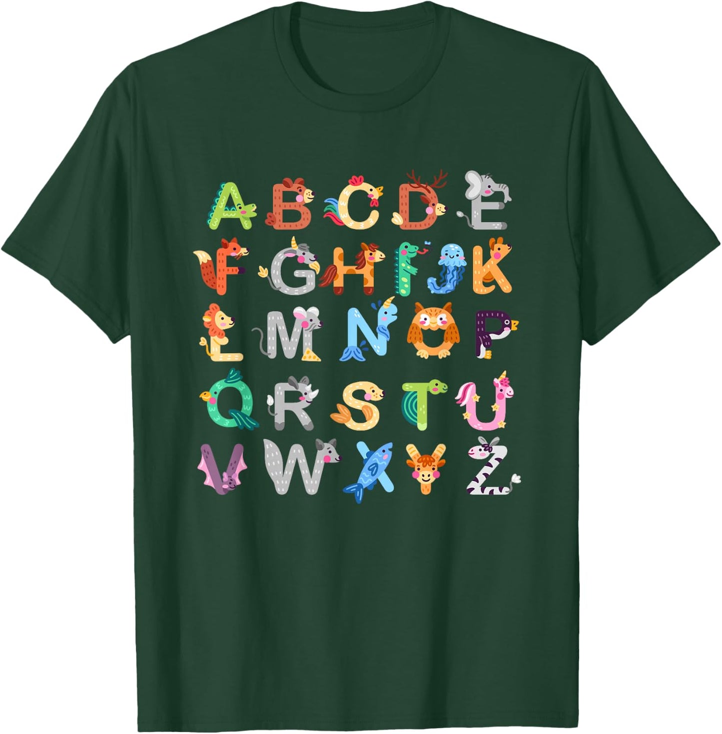 Zoo Animal Alphabe ABCs Learning For Boys Girls Kids T-Shirt - T-Shirt | Forest