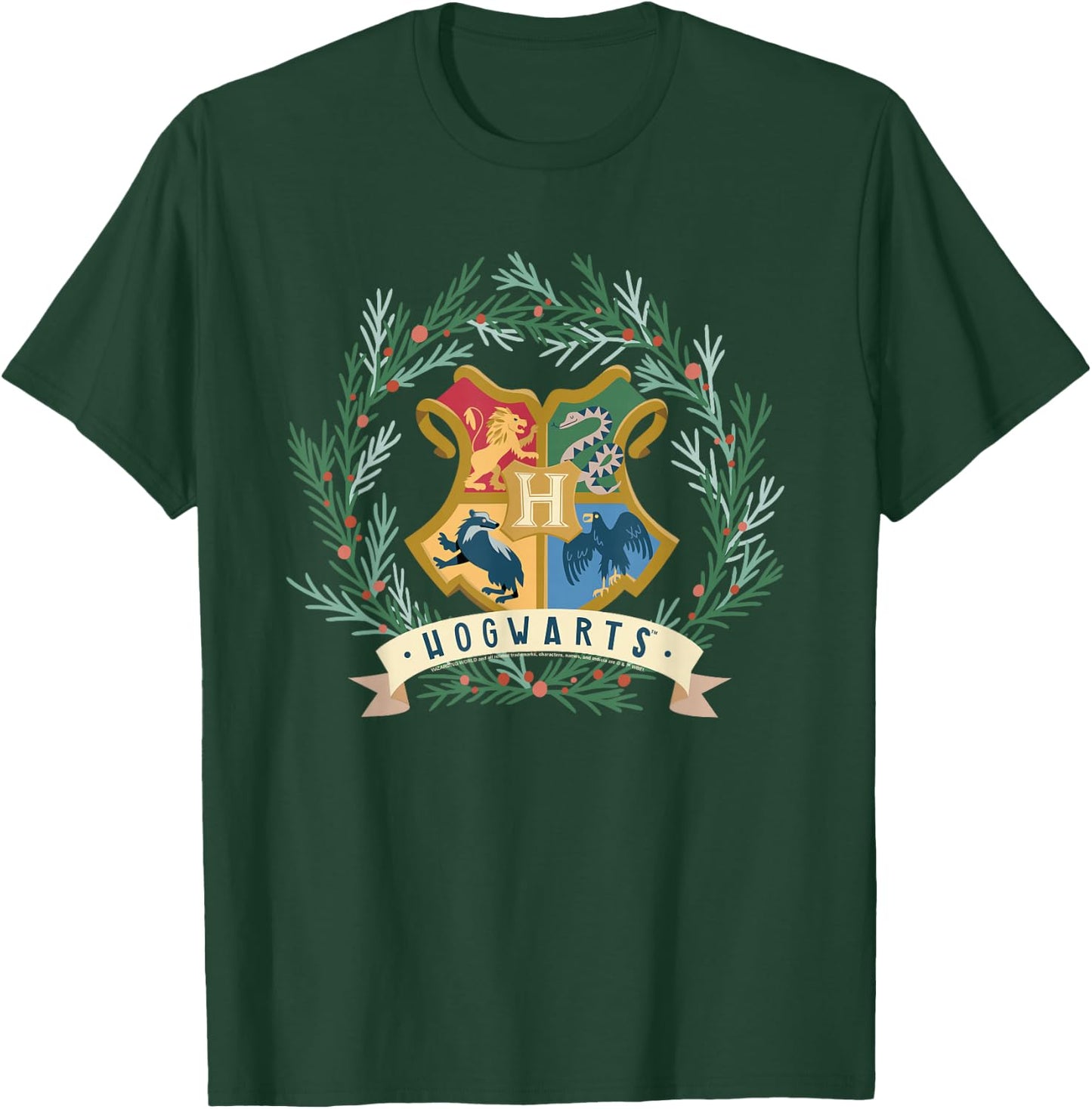 Harry Potter Hogwarts Shield Christmas Wreath T-Shirt - T-Shirt | Forest