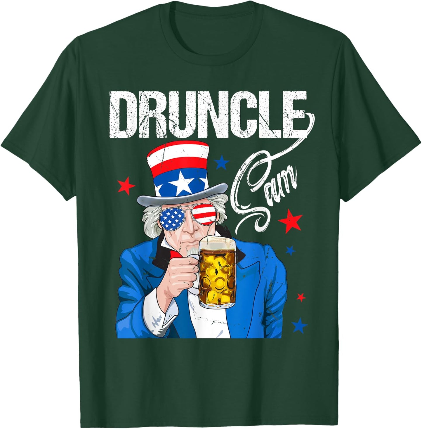 Funny Druncle Sam Uncle Sam Drinking Beer Indepedence Day T-Shirt - T-Shirt | Forest