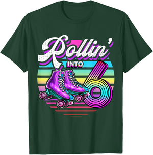 Rollin' into 6 Roller Skating Rink 6th Birthday Party Girls T-Shirt - T-Shirt | Forest